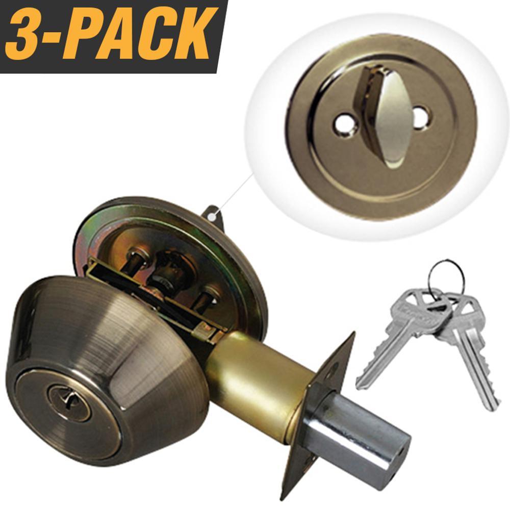 Stainless Steel Entry Door Lock Single Cylinder Deadbolt with 6 KW1 Keys (3-Pack, Keyed Alike) - Super Arbor