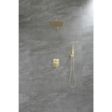 1-Spray Patterns with 2.66 GPM 10 in. Wall Mount Dual Shower Heads with Rough-In Valve Body and Trim in Brushed Gold - Super Arbor