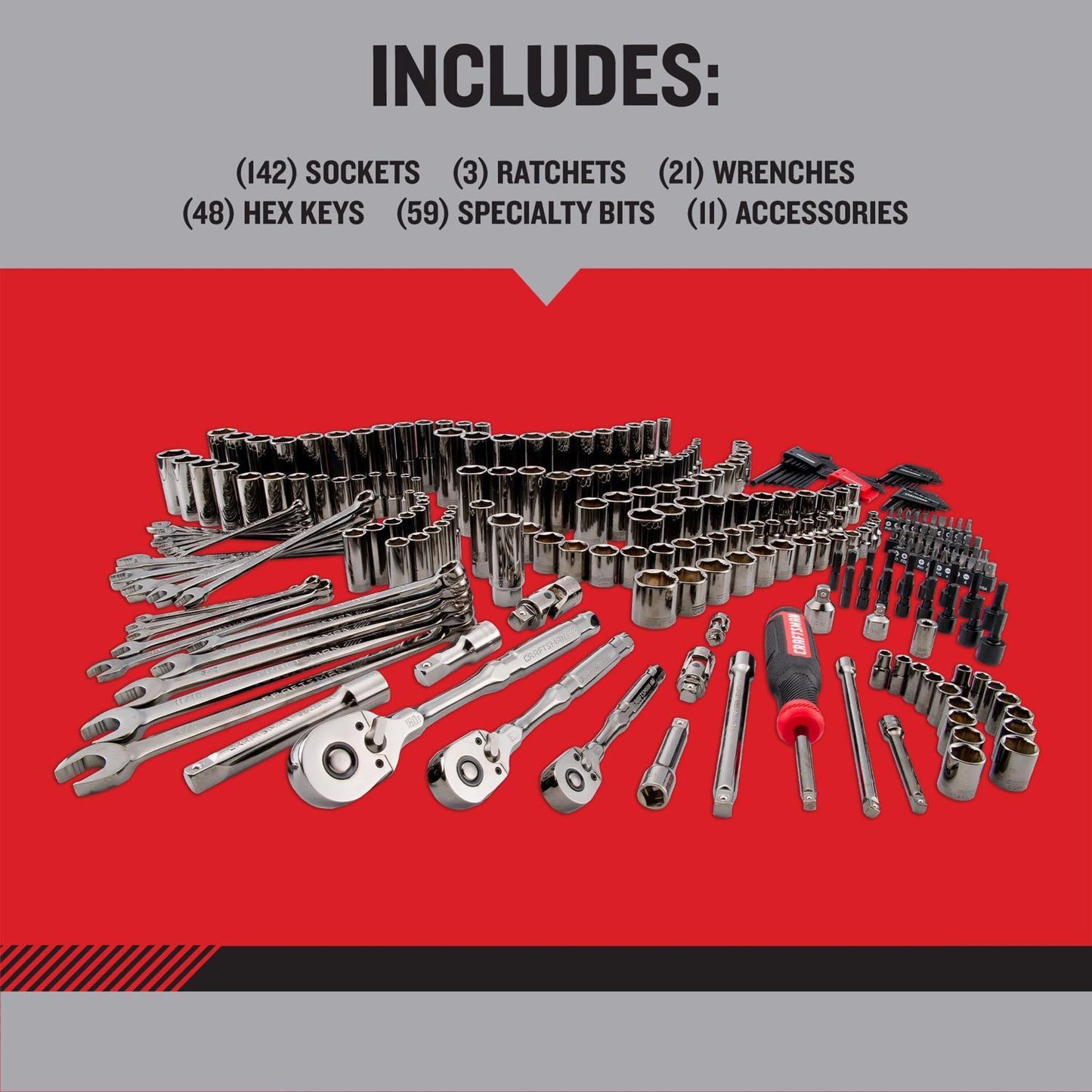 Craftsman OVERDRIVE 284-Piece Mechanic's Tool Set - Metric/SAE, Gunmetal Chrome