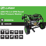 LIFAN Pressure Storm Series 3,300 psi 2.5 GPM AR Axial Cam Pump Recoil Start Gas Pressure Washer with Panel Mounted Controls