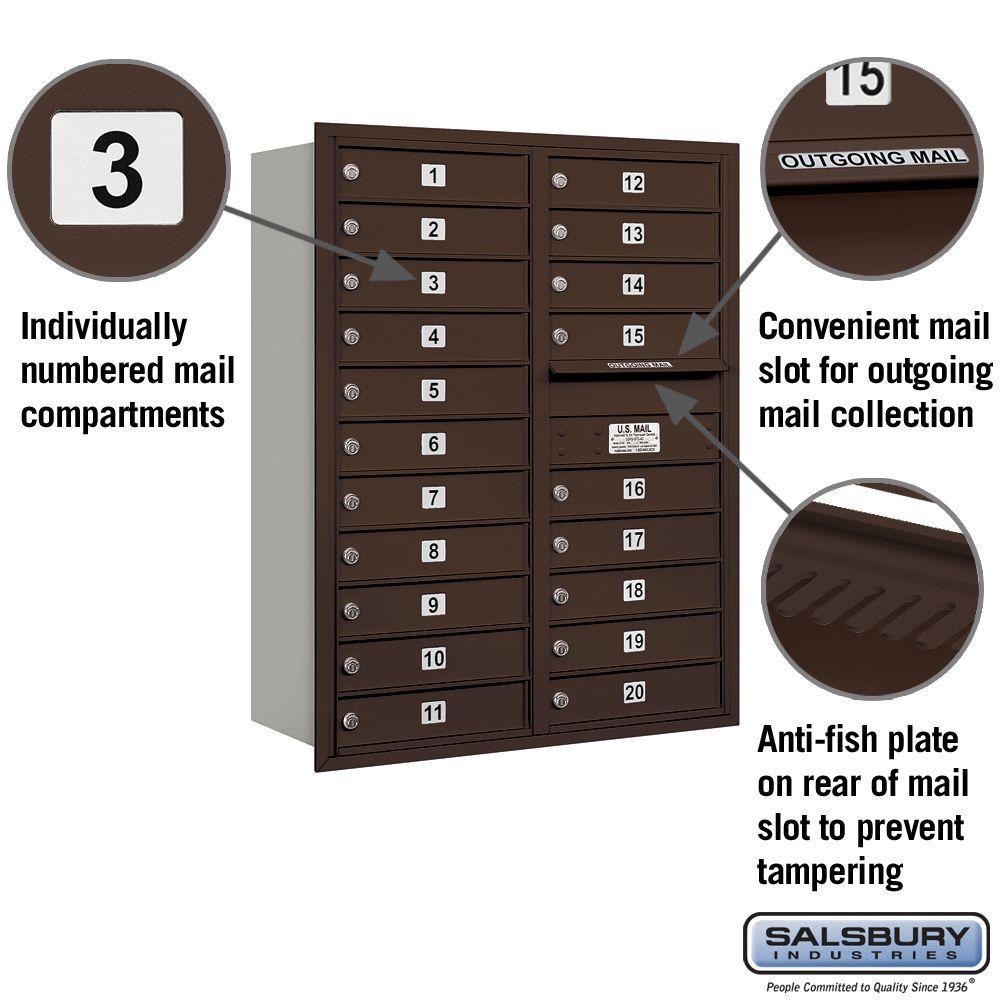 3700 Series 41 in. 11 Door High Unit Bronze Private Rear Loading Bronze 4C Horizontal Mailbox with 20 MB1 Doors - Super Arbor