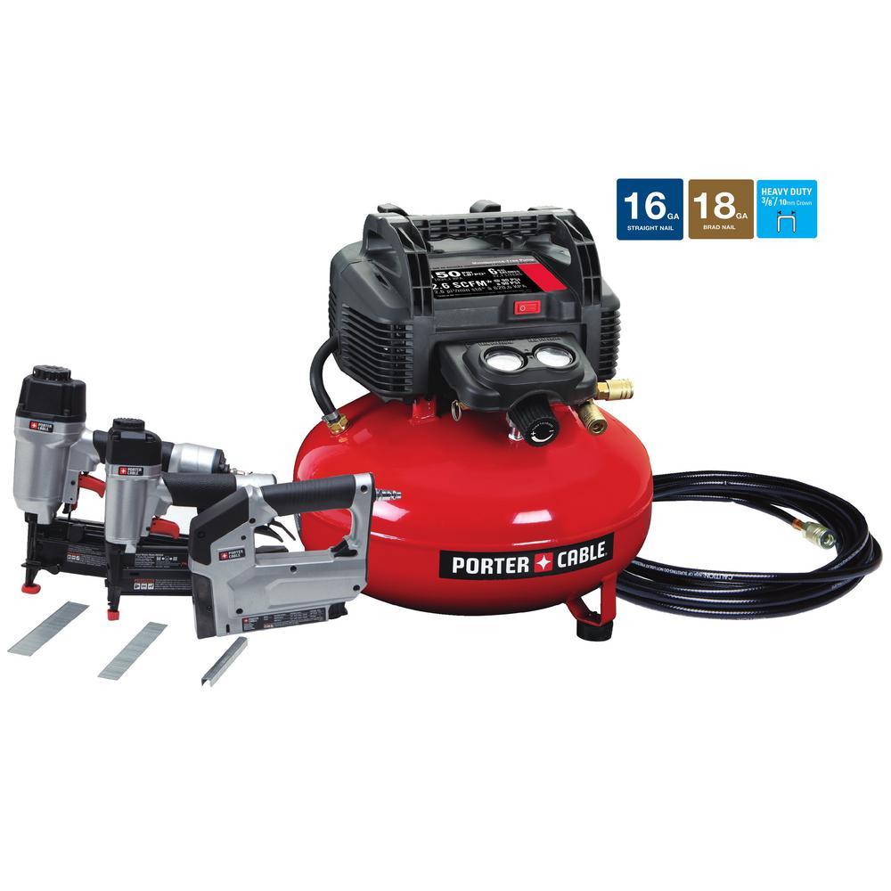 6 Gal. 150 PSI Portable Electric Air Compressor, 16-Gauge Nailer, 18-Gauge Nailer and 3/8 in. Stapler Combo Kit (3-Tool) - Super Arbor
