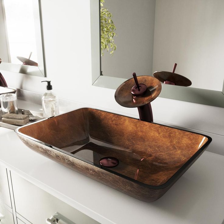 VIGO Russet Handmade Glass Rectangle Vessel Bathroom Sink in Rich Chocolate Brown