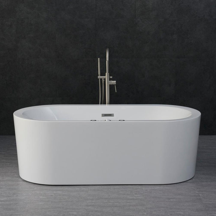 Andria 67 in. Acrylic Freestanding Flat Bottom Whirlpool and Air Bathtub with Drain and Overflow Included in White - Super Arbor