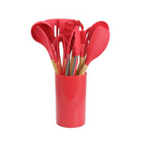 Red Silicone and Wood Cooking Utensils (Set of 12)