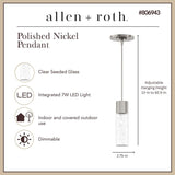 Style Selections Dunwynn Polished Nickel Modern/Contemporary Seeded Glass Cylinder LED Pendant Light