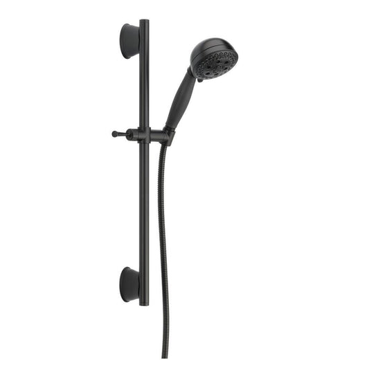 5-Spray Patterns 4.13 in. Wall-Mount Handheld Shower Head with Slide Bar and H2Okinetic Technology in Matte Black - Super Arbor