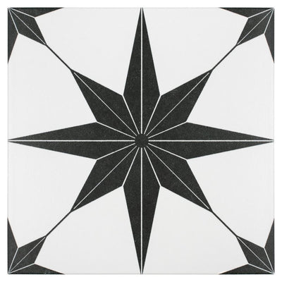 Merola Tile Stella Nero Encaustic 9-3/4 in. x 9-3/4 in. Porcelain Floor and Wall Tile (11.11 sq. ft. / case) - Super Arbor