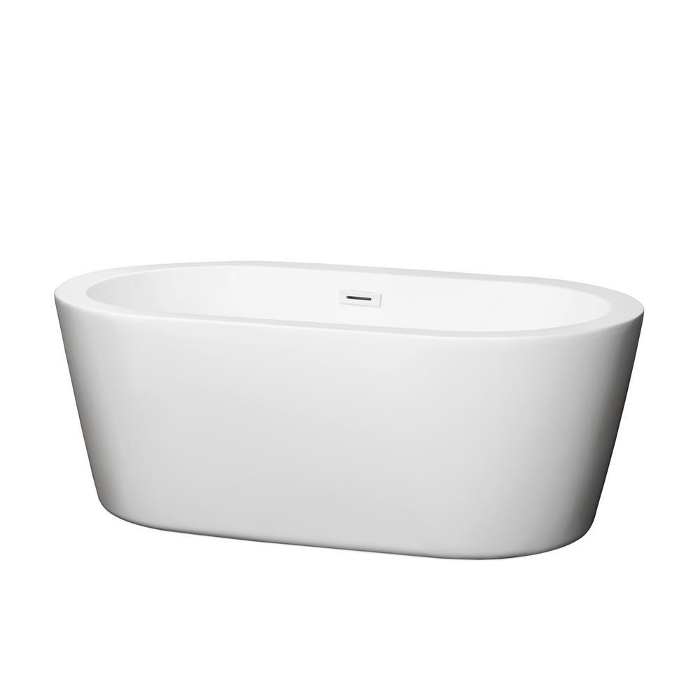 Mermaid 71 in. Acrylic Flatbottom Center Drain Soaking Tub in White - Super Arbor