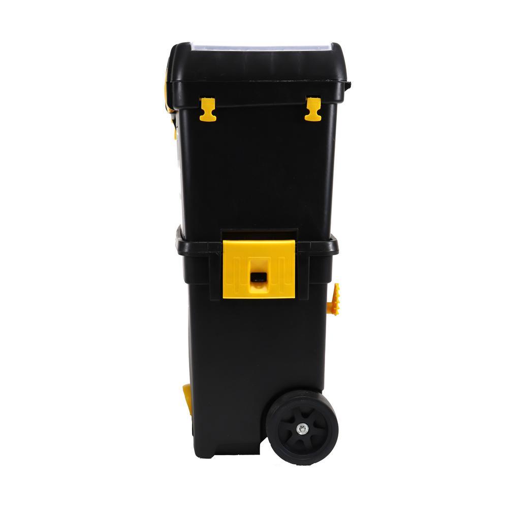 9-1/2 in. and 12-3/4 in. D (2-Tiered) Storage Toolbox with Foldable Auto-Locking Handle in Black - Super Arbor