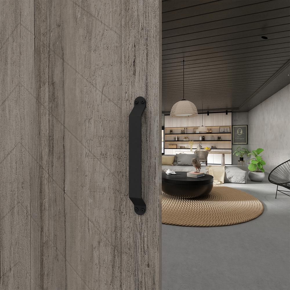 37 in. x 84 in. Herringbone Grey Finished Vinly Sliding Barn Door with Black Hardware Kit - Super Arbor