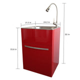 All-in-One 24.2 in. x 21.3 in. x 33.8 in. Stainless Steel Utility Sink and Large Empire Red Drawer Cabinet - Super Arbor