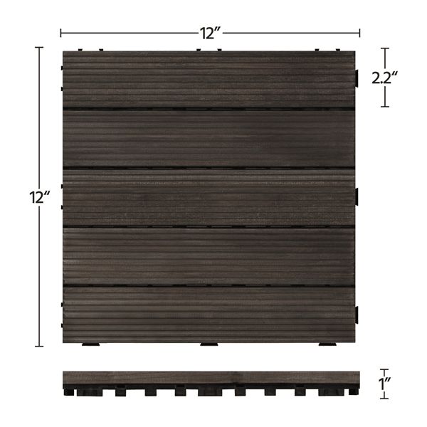 Topeakmart Pack of 27 Interlocking Wood Flooring Tiles Indoor & Outdoor for Patio Garden Deck Poolside 12''x12'' Dark Brown