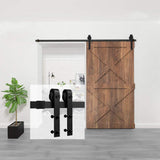 9 ft./108 in. Black Bent Strap Sliding Barn Door Track and Hardware Kit for Single Door with Floor Guide - Super Arbor