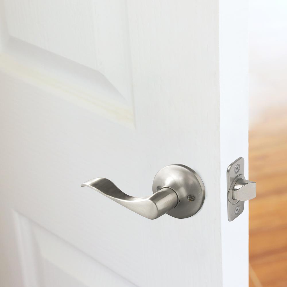 Stratford Satin Nickel Passage Hall/Closet Door Lever with Universal 6-Way Latch (6-Pack) - Super Arbor