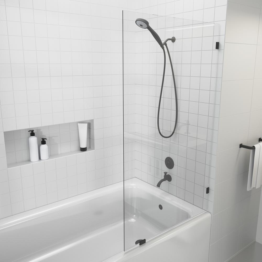 34 in. x 58 in. Frameless Fixed Panel Bathtub Door in Matte Black without Handle - Super Arbor