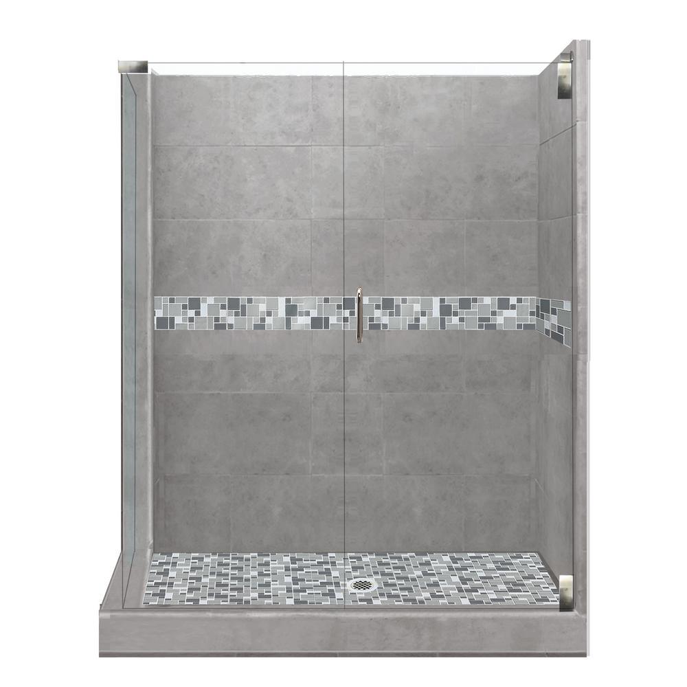 Newport Grand Hinged 42 in. x 48 in. x 80 in. Right-Hand Corner Shower Kit in Wet Cement and Black Pipe Hardware - Super Arbor