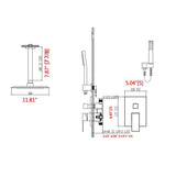 Shower System Ceiling Mounted with 12 in. Square Rainfall Shower head and Handheld Shower Head Set, Brushed Nickel - Super Arbor