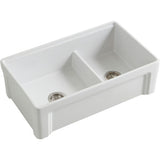 Tosca Farmhouse Fireclay 33 in. 60/40 Double Bowl Kitchen Sink in White with Cutting-Board, Bottom Grid and Strainer - Super Arbor