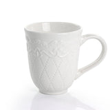 Quilted Eyelet 16 Piece Round Fine Ceramic Dinnerware Set in White