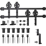 9 ft./108 in. Black Sliding Bypass Barn Door Hardware Track Kit for Double Doors with Non-Routed Floor Guide - Super Arbor