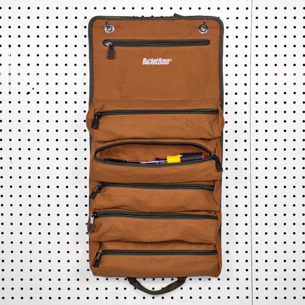 26 in. 6 Zippered Pockets Super Roll Tool Bag in Brown - Super Arbor