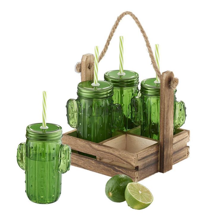 Cactus 15 oz. Caddy Sipper Set
