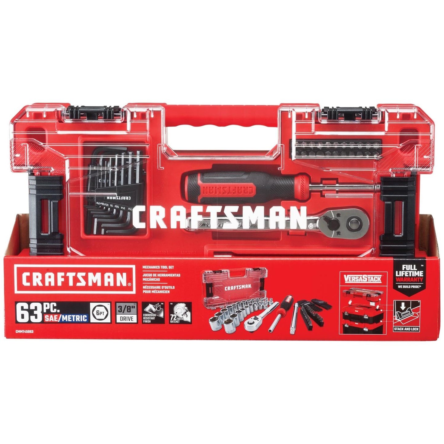 Craftsman 63-Piece Mechanic's Tool Set - Metric and SAE, 3/8" Drive