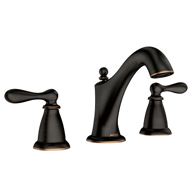 Moen Caldwell Mediterranean Bronze 2-Handle Widespread WaterSense Bathroom Sink Faucet with Drain