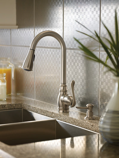 Moen Anabelle 1‑Handle High Arc Pull‑Down Kitchen Faucet with Soap Dispenser, Spot Resist Stainless