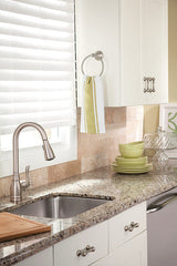 Moen Anabelle Spot Resist Stainless 1-Handle High-Arc Pull-Down Kitchen Faucet with Deck Plate and Soap Dispenser