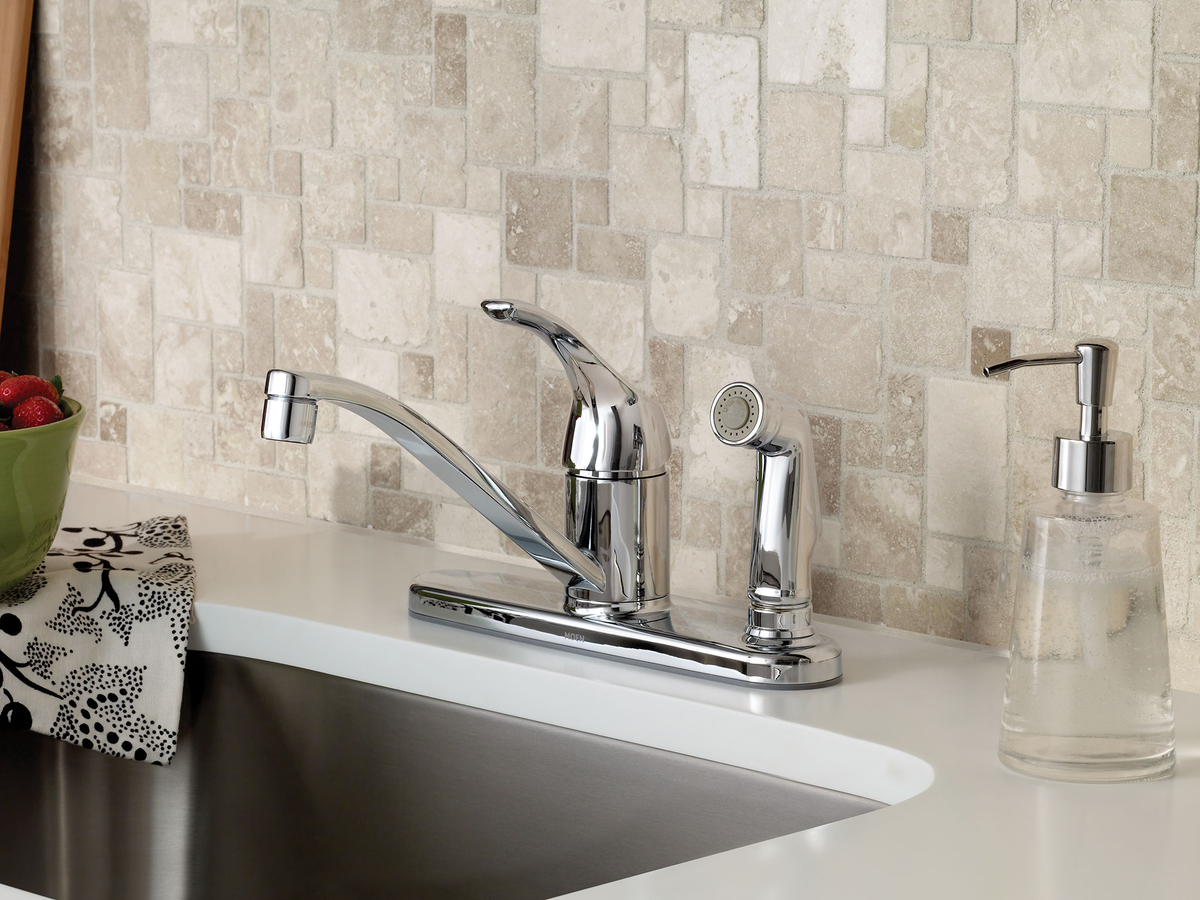 Moen Adler Single-Handle Low Arc Standard Kitchen Faucet with Side Spray, Chrome