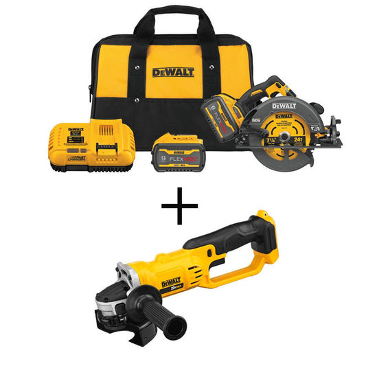 FLEXVOLT 60-Volt MAX Li-Ion 7-1/4 in. Cordless Brushless Circ Saw Kit w/ 20V Cordless 4-1/2 - 5 in. Grinder(Tool Only) - Super Arbor