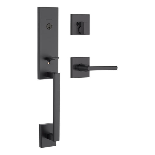Vancouver Matte Black Single Cylinder Low Profile Handleset with Halifax Lever Featuring SmartKey Security - Super Arbor