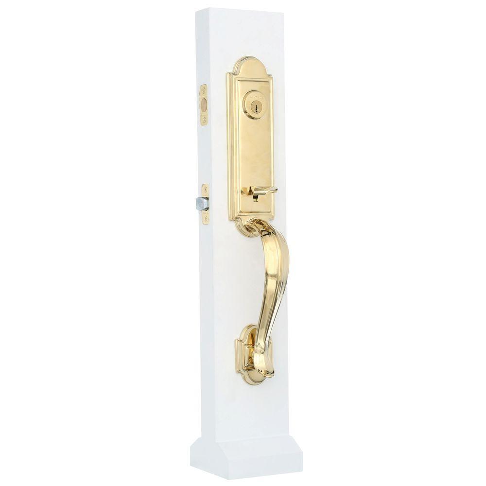 Prestige Avendale Single Cylinder Lifetime Polished Brass Door Handleset with Alcott Door Knob feat SmartKey Security - Super Arbor