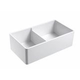 Sutton Place Farmhouse Fireclay 33 in. 55/45 Double Bowl Kitchen Sink with Grid with Grid and Strainer - Super Arbor