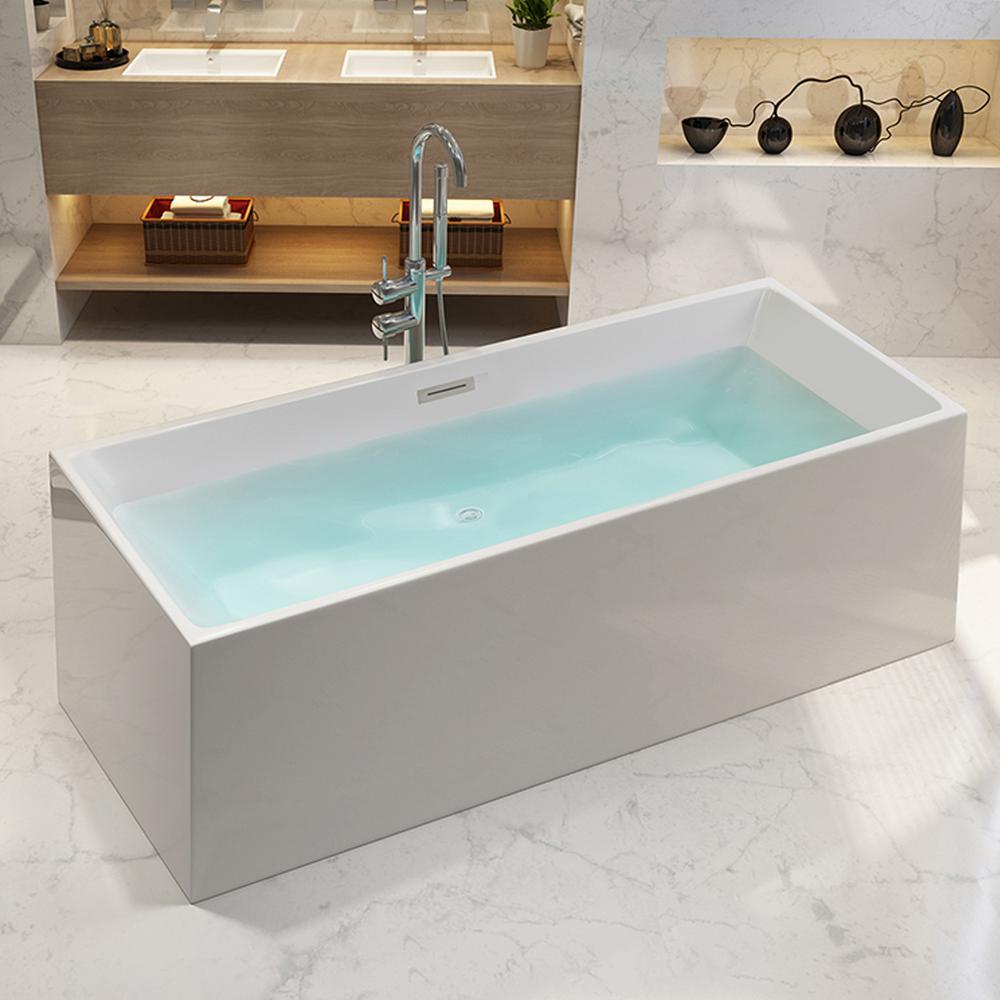Talence 67 in. Acrylic Flatbottom Freestanding Bathtub in White - Super Arbor