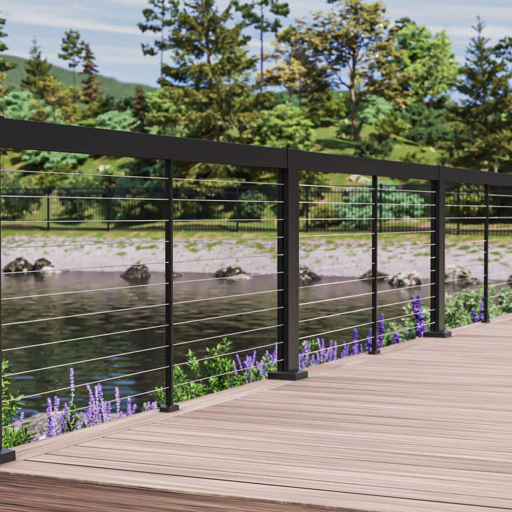 Elevation Aluminum 5.25 in. x 4.81 in. x 3.5 ft. Matte Black Line Mid Post for Cable Railing System