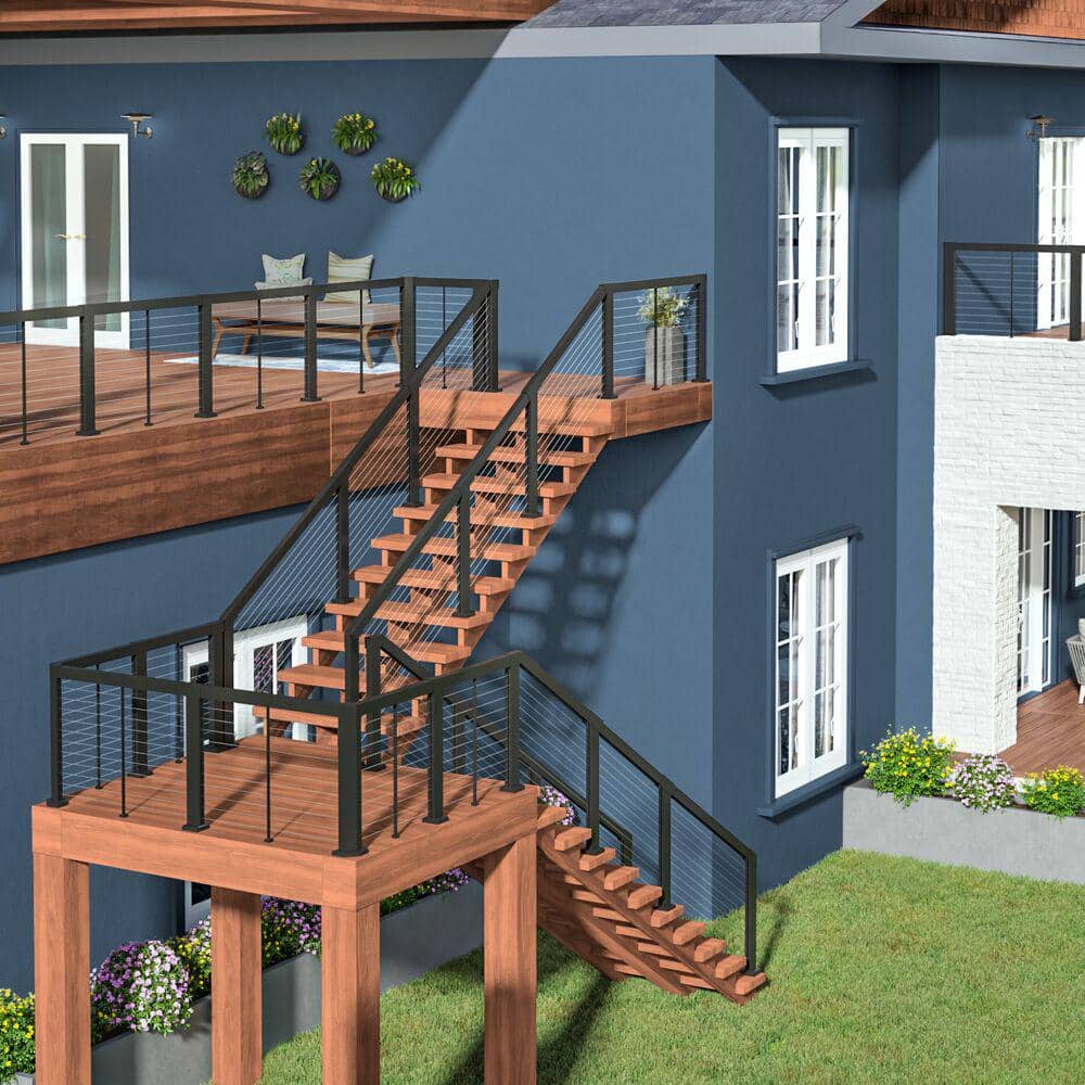Elevation Aluminum 5 ft. x 42 in. Matte Black Stair Panel for Cable Railing System
