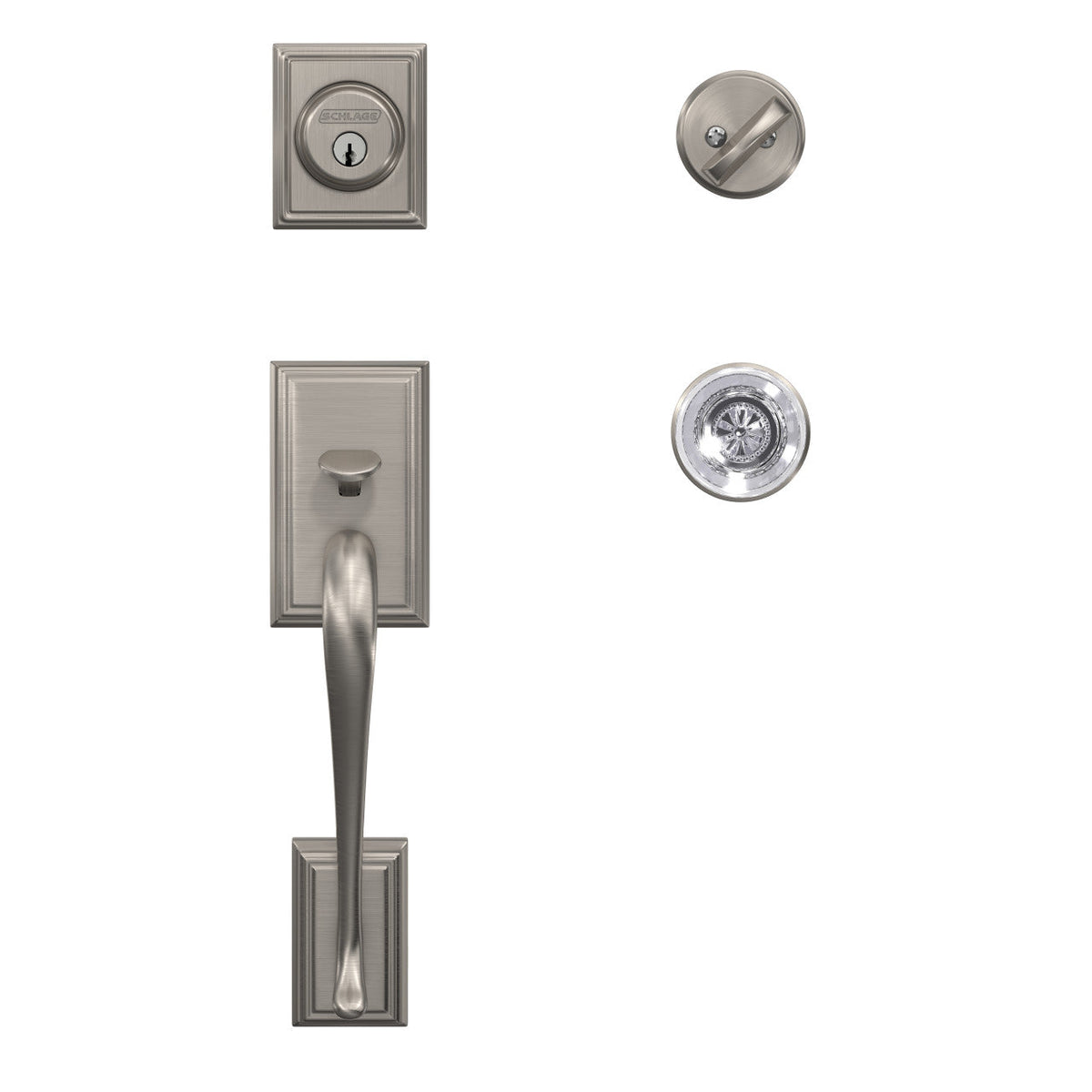 Schlage Custom Addison Matte Black Single Cylinder Door Handleset with Hobson Glass Door Knob