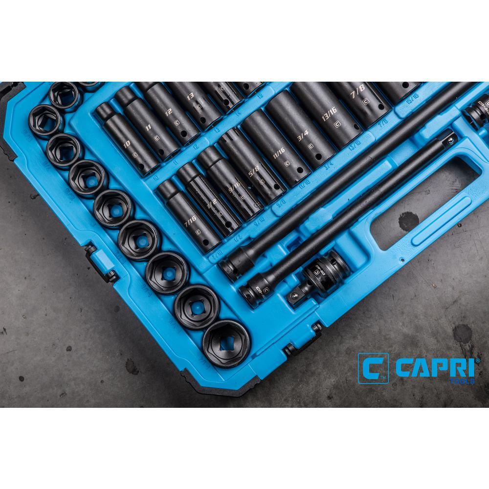 1/2 in. Drive SAE/Metric Master Impact Socket Set with Adapters and Extensions (61-Piece) - Super Arbor