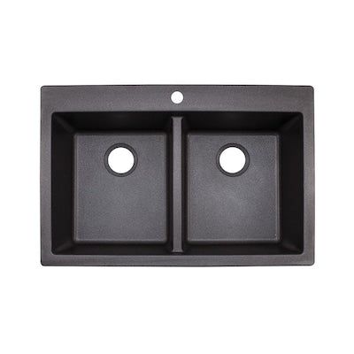 Franke Primo 33-in x 22-in Graphite Double Equal Bowl Drop-In or Undermount 4-Hole Commercial/Residential Kitchen Sink