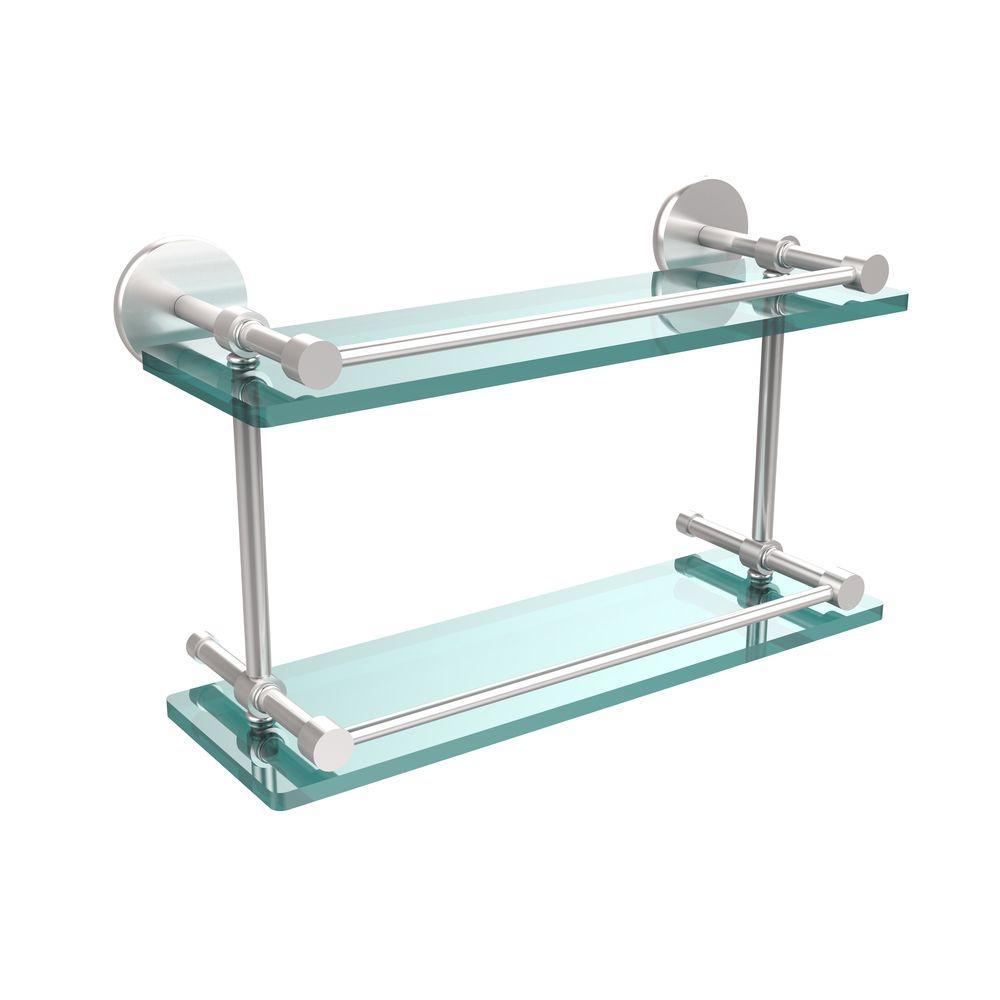 16 in. L x 8 in. H x 5 in. W 2-Tier Clear Glass Bathroom Shelf with Gallery Rail in Brushed Bronze - Super Arbor