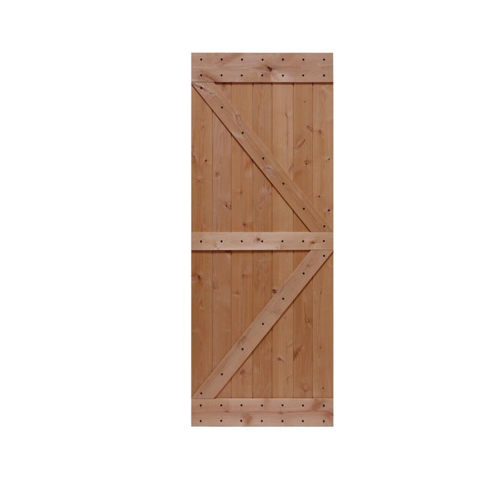 32 in. x 84 in. Ready-to-Assemble British Brace Hardwood Interior Sliding Barn Door Slab with Hardware Kit - Super Arbor