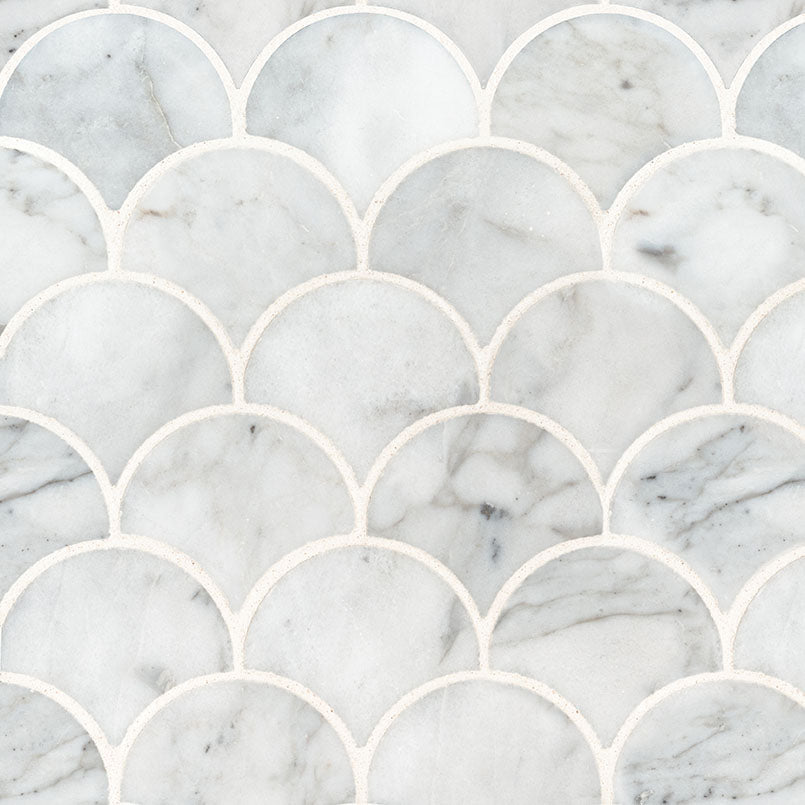 MSI Calacatta Blanco Scallop 12.8 in. x 10.43 in. x 10mm Polished Marble Mesh-Mounted Mosaic Tile (9.3 sq. ft. / case)