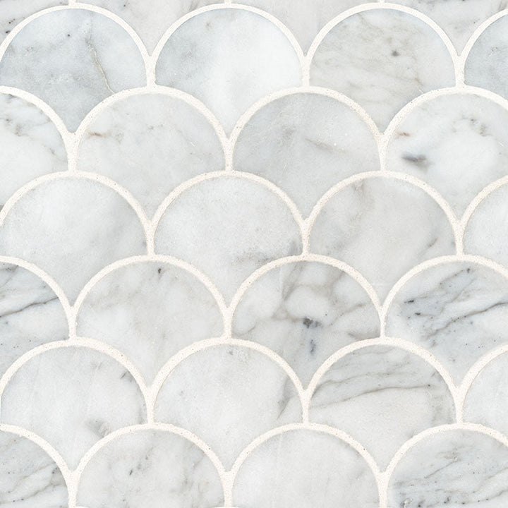 MSI Calacatta Blanco Scallop 12.8 in. x 10.43 in. x 10mm Polished Marble Mesh-Mounted Mosaic Tile (9.3 sq. ft. / case)