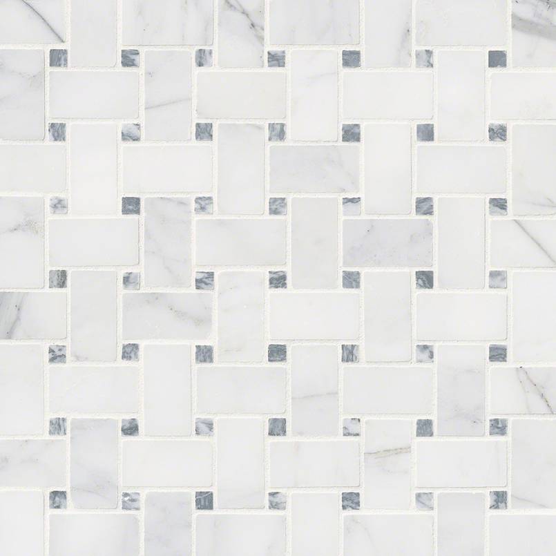 MSI Calacatta Cressa Basket Weave 12 in. x 12 in. x 10 mm Honed Marble Mesh-Mounted Mosaic Tile (10 sq. ft. / case)