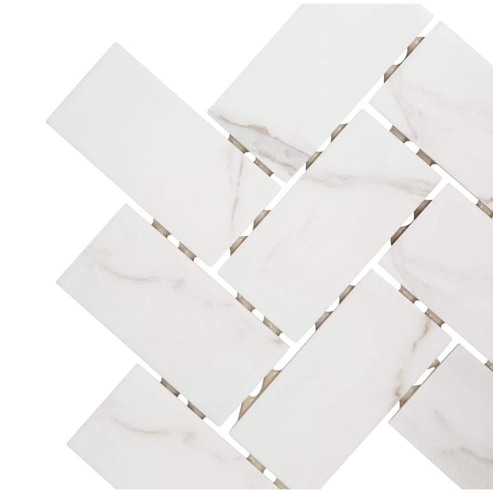 Marazzi Developed by Nature Calacatta 12 in. x 14 in. x 6 mm Ceramic Herringbone Mosaic Floor and Wall Tile (0.67 sq. ft. per piece)