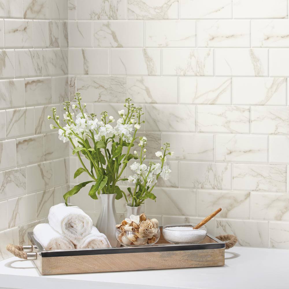 Marazzi Developed by Nature Calacatta 3 in. x 6 in. Glazed Ceramic Wall Tile (12 sq. ft. / case)