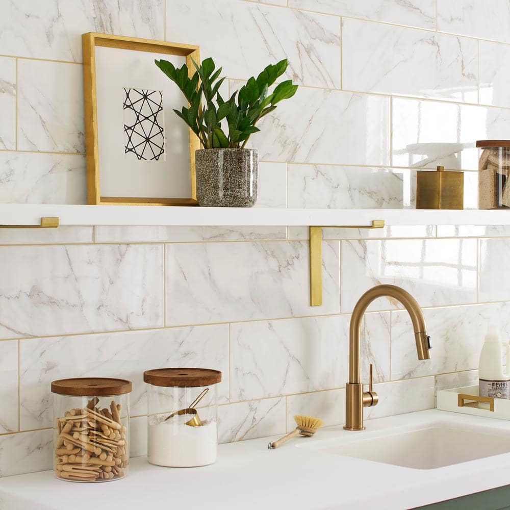 Daltile LuxeCraft Calacatta Gold Marble 8 in. x 24 in. Glazed Ceramic Wall Tile (13.3 sq. ft./Case)